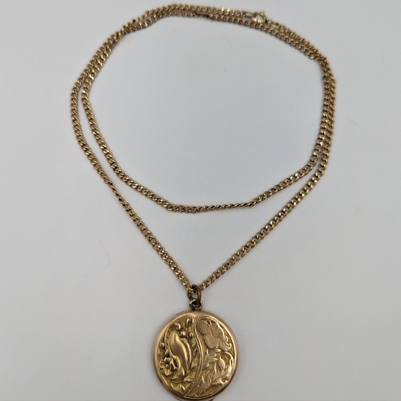 Antique/Vintage Floral Design Locket On Gold Filled Curb Chain 12K GF 24" AS IS - Picture 8 of 15